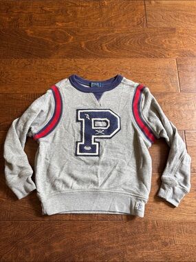 Polo by Ralph Lauren Gray Crewneck Sweatshirt with Navy P and Red Stripe Detail